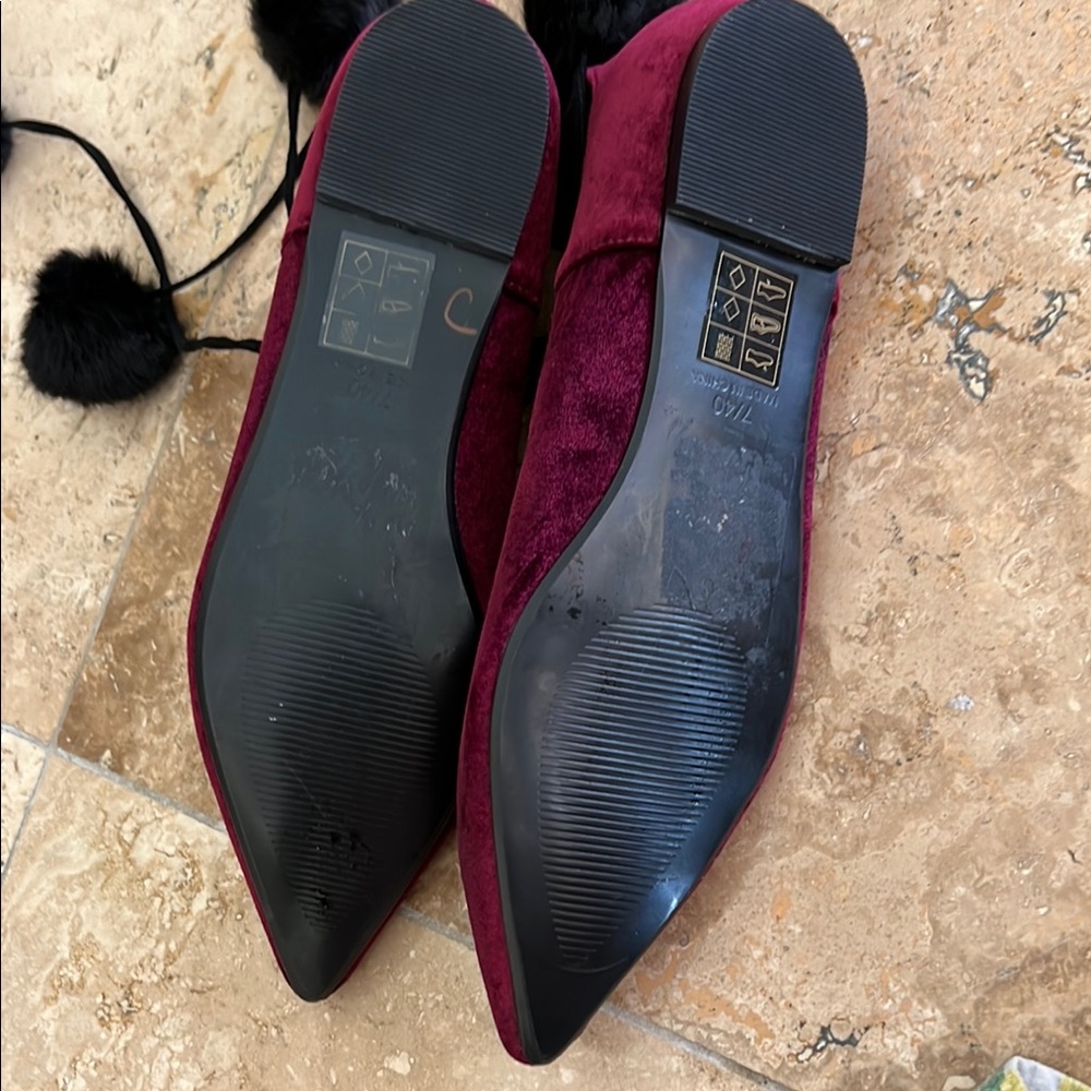 Topshop Ghilli Purple Velour Velvet Pointed Ballet Flats with Poms Ties - Picture 5 of 6